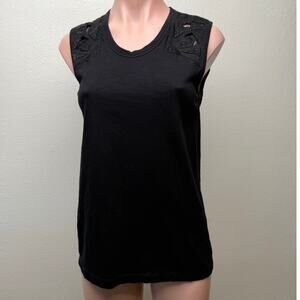 Pepin Black Beaded Shoulder Sleeveless Scoop Neck Top XS
